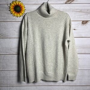 Oats Cashmere by Debra Hayburn Women's Cream Cable Knit Turtleneck Sweater M New